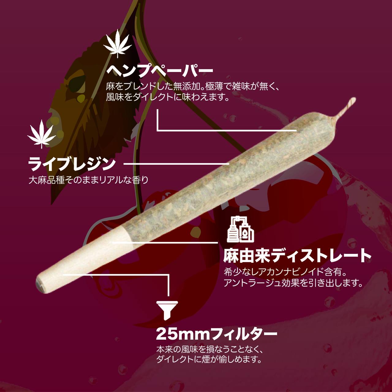 CBNO ジョイント チェリーディーゼル ハイブリッド サティバ cbd 体感 高濃度 Weedyyz ハーブ 合法 ライブレジン マリファナ 大麻 麻 ヘンプ カンナビノイド カンナビス ウィーディーズ 420 フィルター クラッチ CBN CBG H4CBD