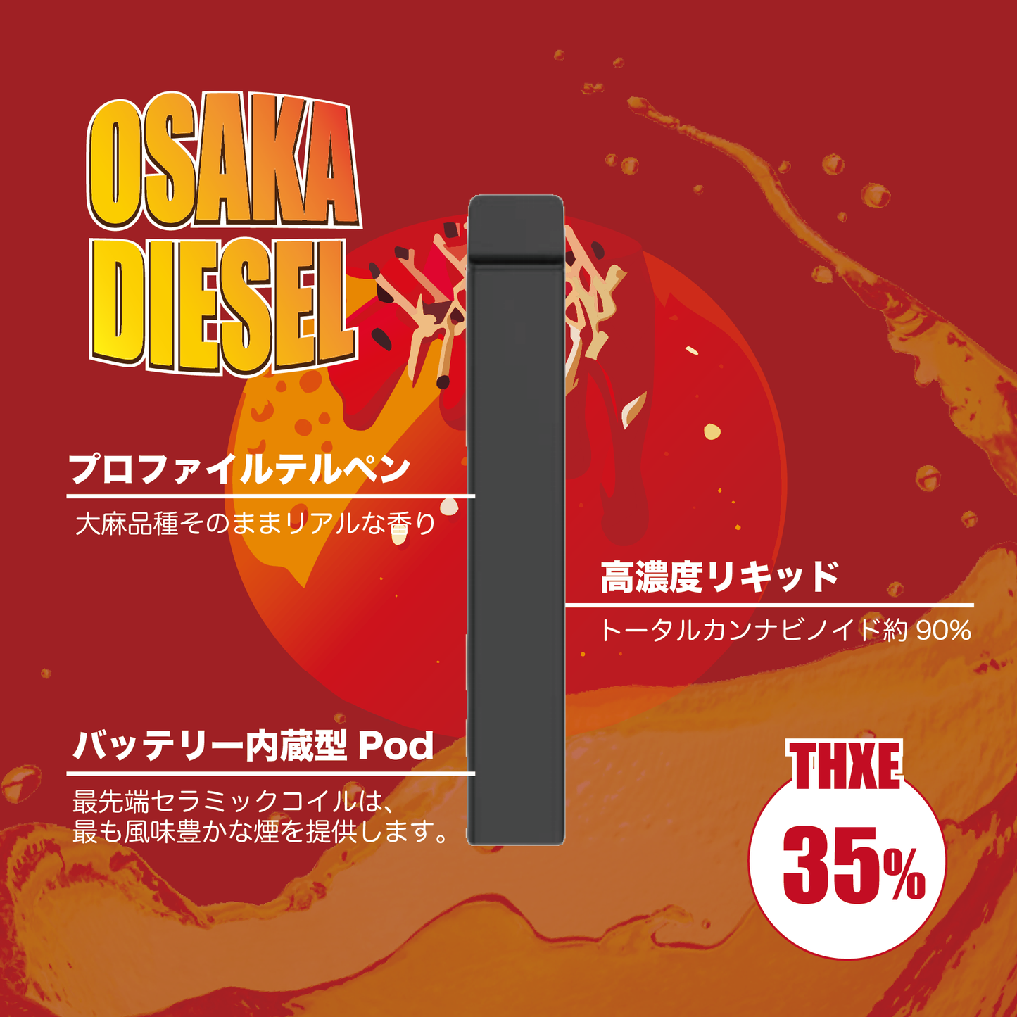 THXE リキッド　使い捨てpod バッテリー内蔵型　Osaka Diesel 大阪ディーゼル　高濃度　vape Weedyyz 体感　ハイブリッド　サティバ　合法　ヘンプ　マリファナ　420 カンナビノイド　カンナビス　Thch